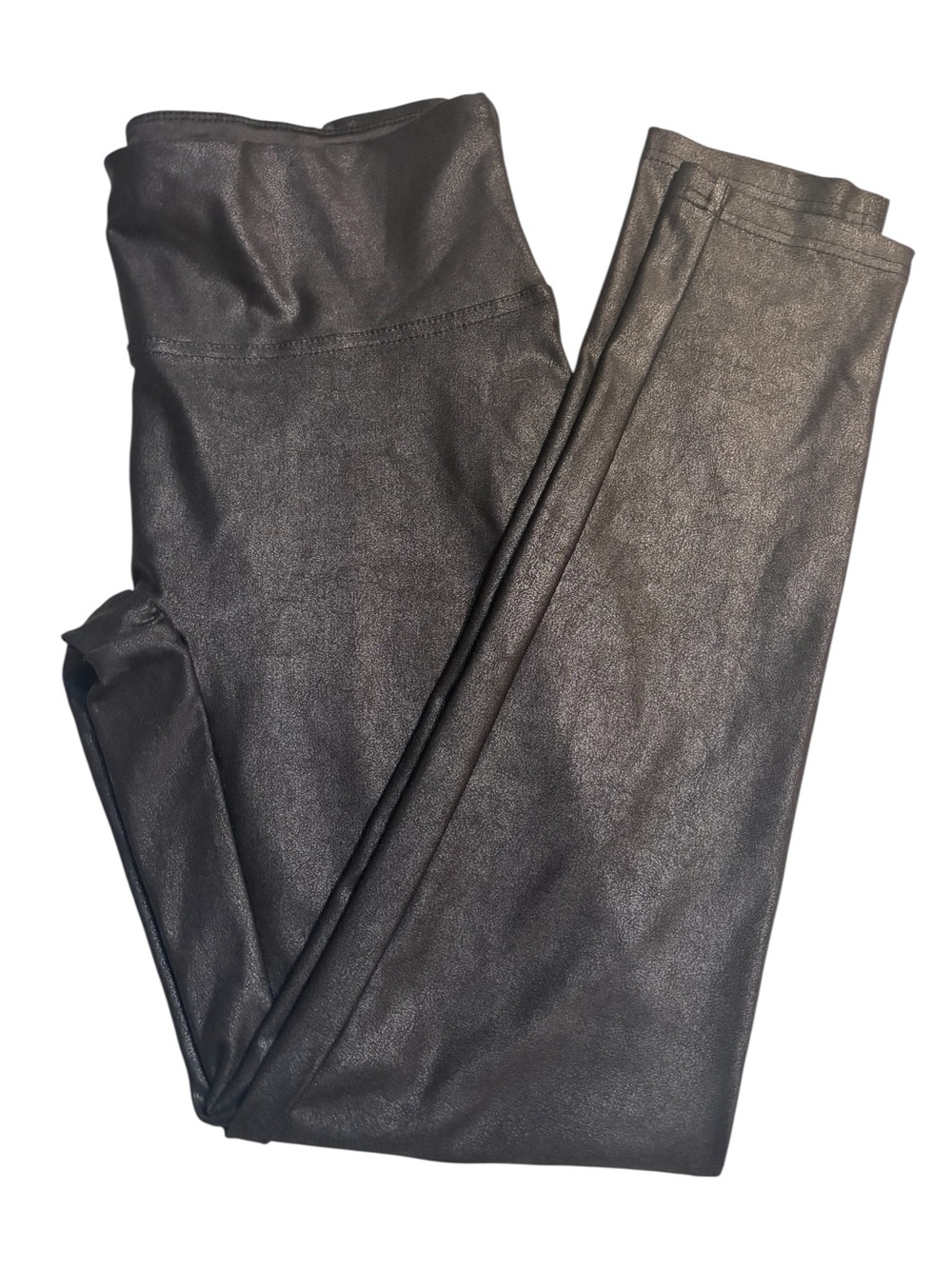 Shinestar Leggings Large Black Faux Leather High Waist Tummy Tucker No Gym Sexy